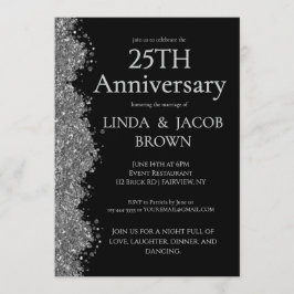 Convites 25th Wedding Anniversary Silver Faux Glitter
