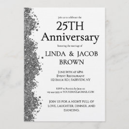 Convites 25th Wedding Anniversary Silver Faux Glitter