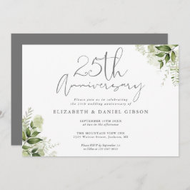 Convites 25th Wedding Anniversary Silver Script Floral