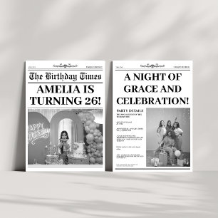 Convites 26º aniversário - Foto do jornal preto e branco