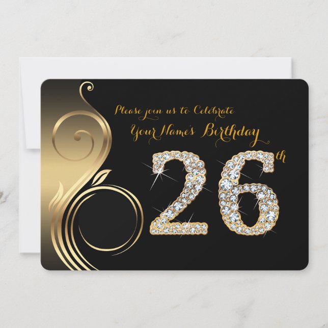 Convites 26º,Convite de aniversário,Diamante de número,Foto (Frente)
