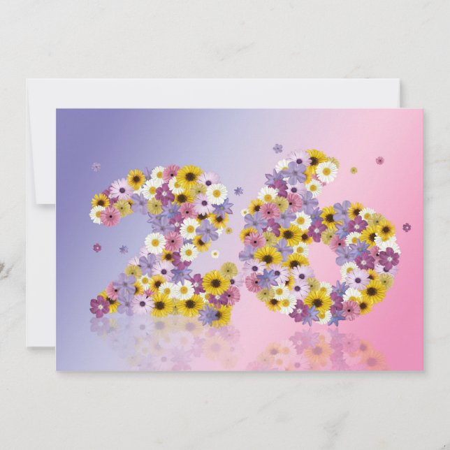 Convites 26.a Festa de aniversário, com letras floridas (Frente)