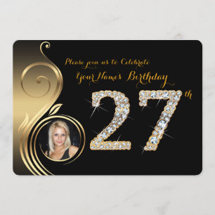 Convites 27º,Convite de Aniversário,Diamante de Número,Foto