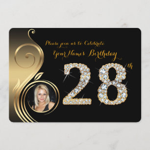 Convites 28º,Convite de aniversário,Diamante de número,Foto