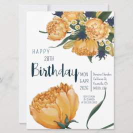 Convites 28.º Aniversário - Flores de Tulipas de Aquarela Ú