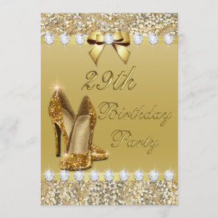 Convites 29. Aniversário Clássico Dourado Sequins Diamant