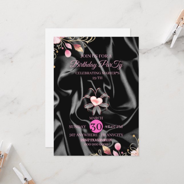 Convites 29th Pink Birthday Dinner Digital Invitation, 29 b (Frente/Verso In Situ)