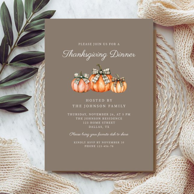 Convites 2 Abóboras Laranja Rústicas Jantar de Ação de Graç (Rustic Pumpkins Thanksgiving Dinner Invitation)