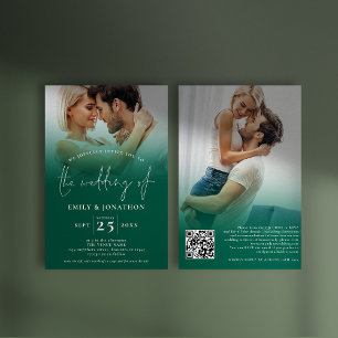 Convites 2 Casamento Verde Emerald com Script de Sobreposiç