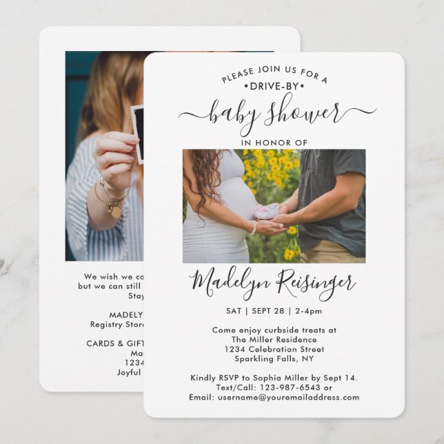 Convites 2 Chá de fraldas de Distância Social Drive-By (Frente/Verso)