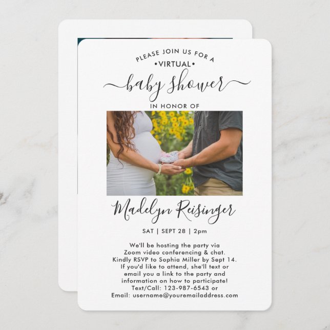 Convites 2 Chá de fraldas Virtual de Longa Distância de Fot (Frente/Verso)