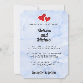 Convites 2 Corações de Papel Vermelhos em Casamento de Márm