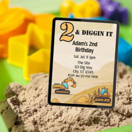 Convites 2 & Diggin It, Construction Vehicle 2nd Birthday