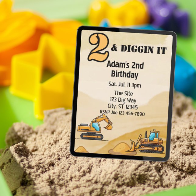 Convites 2 & Diggin It, Construction Vehicle 2nd Birthday (Criador carregado)