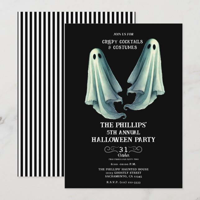 Convites 2 Fantasmas Spooky Festa Ghost do Halloween (Frente/Verso)