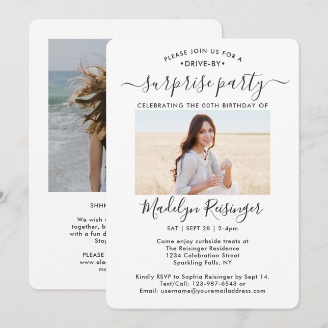 Convites 2 Festa de aniversário de Foto Drive-By Surprise P (Frente/Verso)