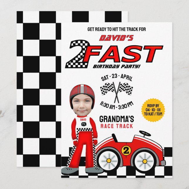 Convites 2 Festa de aniversário Rápida - Driver De Carro Ra (Frente/Verso)