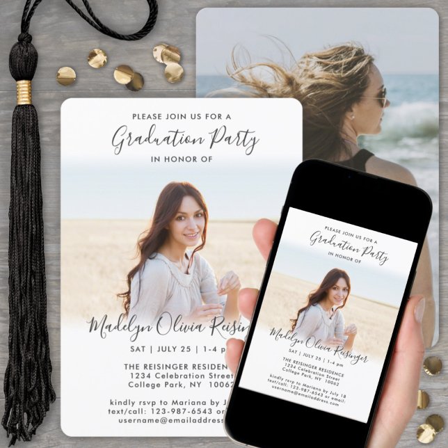 Convites 2 Festa de formatura de Fotografias Simples Script (Criador carregado)