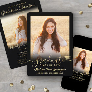 Convites 2 Festa de formatura de fotos preto e Dourado