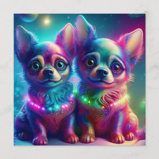 Convites 2 Filhotes de Chihuahua em Cena Natalina Colorida