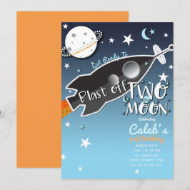 Convites 2 Foguete Espacial Dois para a Lua Festa de Aniver