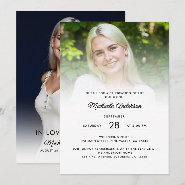 Convites 2-Foto Celebração da Vida/Funeral/Memorial (Frente/Verso)