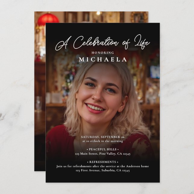 Convites 2-Foto Celebração da Vida/Funeral/Memorial (Frente/Verso)