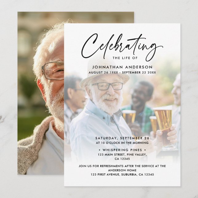 Convites 2-Foto Celebração da Vida/Funeral/Memorial (Frente/Verso)