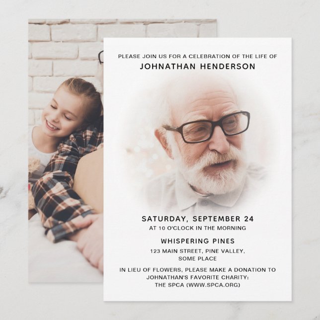 Convites 2-Foto Celebração da Vida/Funeral/Memorial (Frente/Verso)