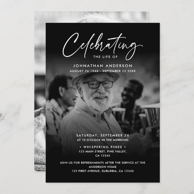 Convites 2-Foto Celebração da Vida/Funeral/Memorial (Frente/Verso)