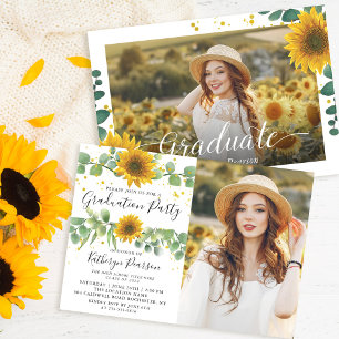 Convites 2 Foto Greenery Festa de formatura Sunflower