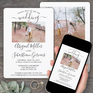 Convites 2 Foto Simples Caligrafia Moderna Casamento Elegan