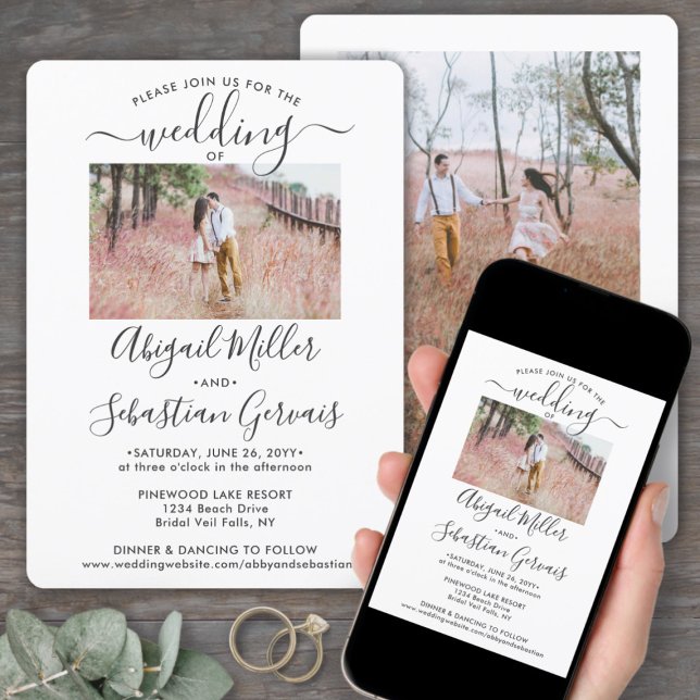 Convites 2 Foto Simples Caligrafia Moderna Casamento Elegan (Criador carregado)