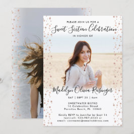 Convites 2 Foto Sweet 16 Modern Pink Rose Dourado Glitter