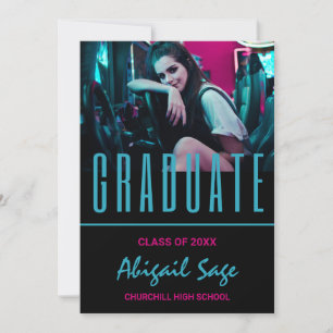 Convites 2 Foto Tendy Modern Aqua Pink Black Graduação