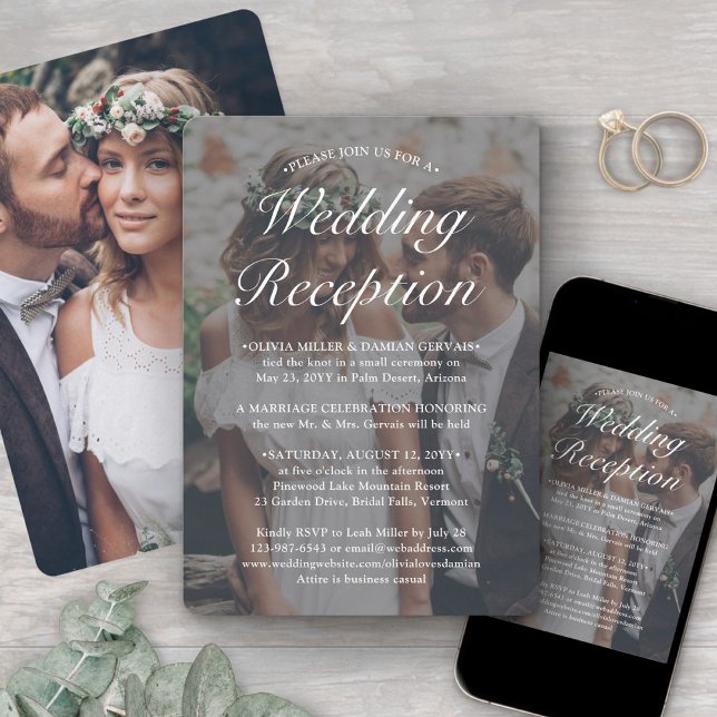 Convites 2 Fotos Apenas Recepção de Casamento Elegante Text (Criador carregado)