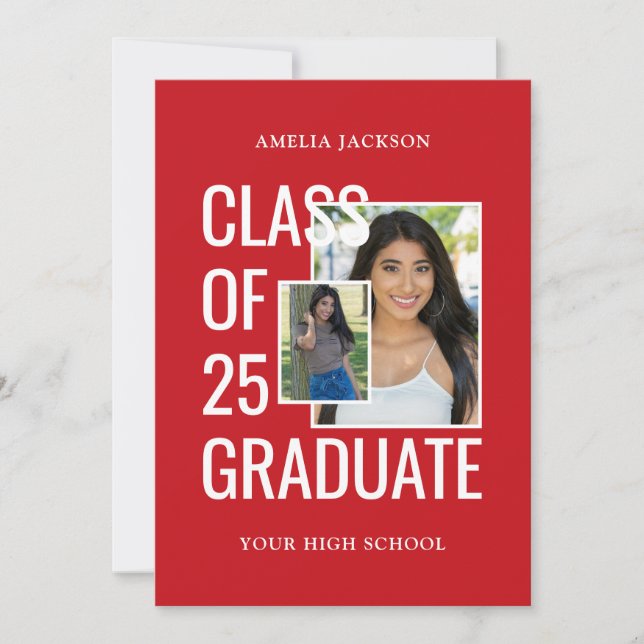 Convites 2 Fotos Classe De 25 Casa Aberta Vermelha E Branca (Frente)