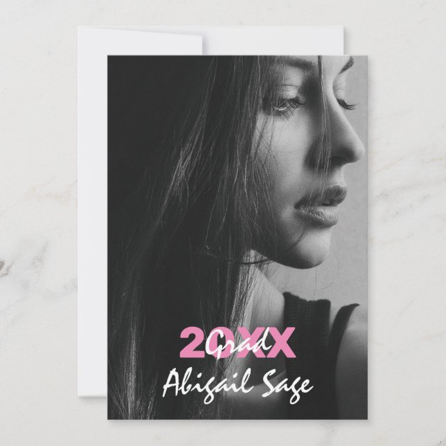 Convites 2 Graduação Branca e Rosa Moderna com Tendência Fo (Frente)