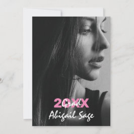 Convites 2 Graduação Branca e Rosa Moderna com Tendência Fo