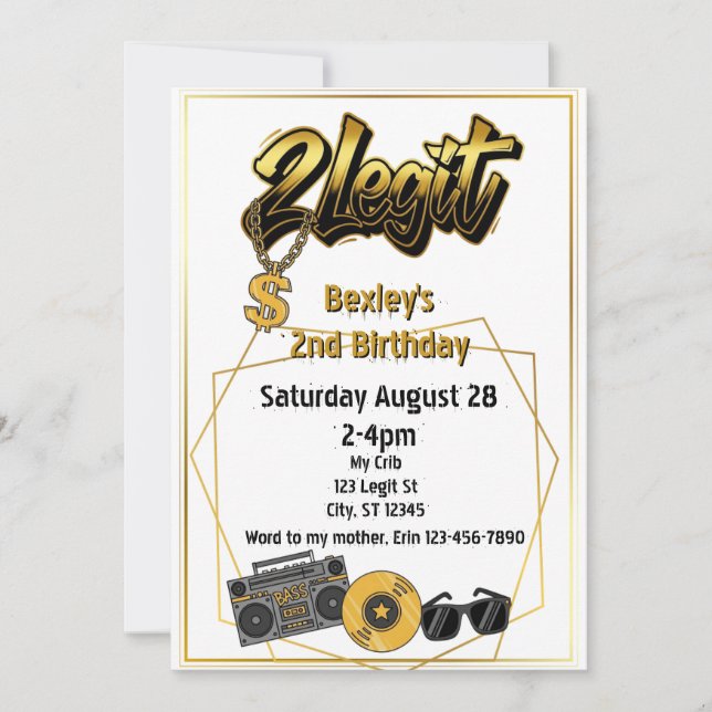 Convites 2 Legit, Musical 2nd Birthday invitation (Frente)