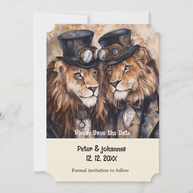 Convites 2 leões machos roubando a data (Frente)