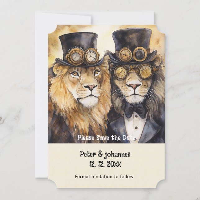 Convites 2 leões machos roubando a data (Frente)