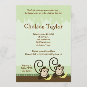 Convites 2 macacos Bobos GIRLS GIRLS Chá de fraldas macaco