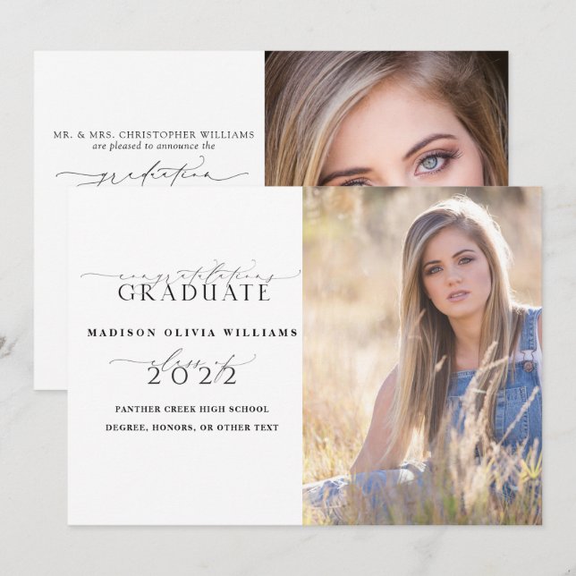 Convites 2 Pais de Fotografia Parabéns Graduação Simples de (Frente/Verso)