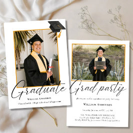 Convites 2 Photo Modern Calligraphy Script Graduation Party