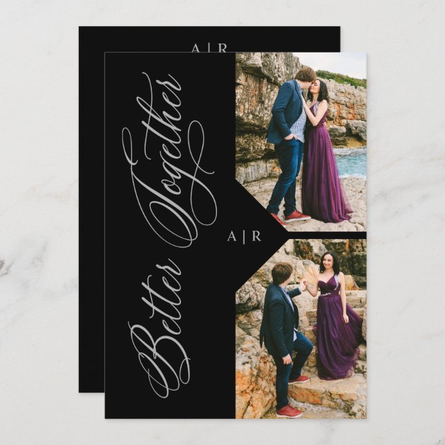 Convites 2 Photos Collage Silver Whimsical Luxury Modern (Frente/Verso)