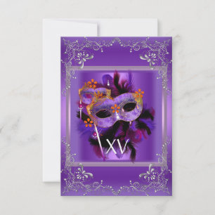 Convites 2 Recepção Máscara de Mascarada Quinceanera Roxa