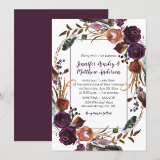 Convites #2Manteiga Rum Rust Rust Rosas Roxo Roxo Wreath Ca