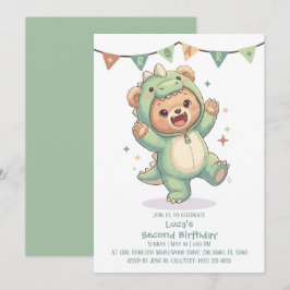 Convites 2nd Birthday Teddy Bear Dinosaur Party