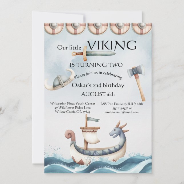 Convites 2nd Birthday Viking Themed Boy Birthday (Frente)